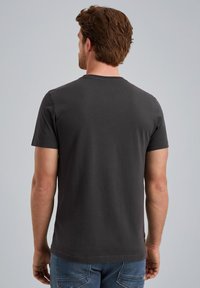 Dark gray short-sleeve t-shirt with a round neckline. Made from cotton, featuring a smooth texture and straight-cut hem.