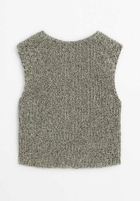 Top senza maniche in maglia grigio-mottled e beige con finitura testurizzata, dotato di scollatura rotonda e vestibilità morbida.