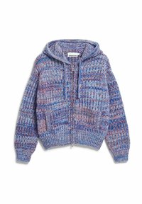 Gestrickter Hoodie in Blau-, Lila- und Pinktönen. Mit durchgehendem Reißverschluss, zwei Seitentaschen sowie gerippten Bündchen an Ärmeln und Saum. Texturierter Stoff.