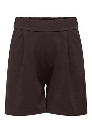 Czarne szorty z wysokim stanem, szerokim pasem i prostymi nogawkami, wykonane z gładkiej tkaniny.