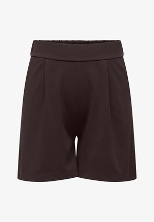 Czarne szorty z wysokim stanem, szerokim pasem i prostymi nogawkami, wykonane z gładkiej tkaniny.