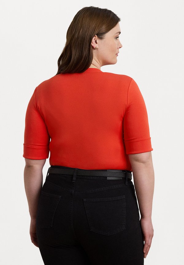 STRETCH COTTON ELBOW-SLEEVE V-NECK TEE - Basic T-shirt - bright vermilion2