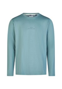 Lichtblauwe longsleeve t-shirt van zachte katoen, met een ronde hals en een subtiele "Phil & Co" logo met tekst in het midden.