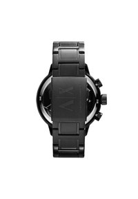 Orologio in acciaio inox nero con cassa rettangolare, cinturino testurizzato e quadrante rotondo che presenta accenti bianchi e pulsanti cronografici neri.