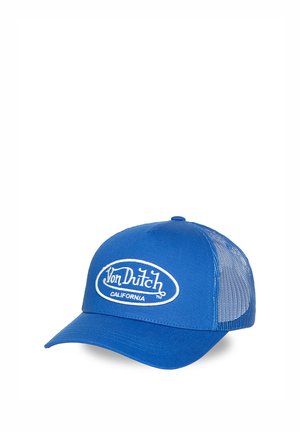 Blue Von Dutch California baseball cap with mesh back and curved brim on a white background.