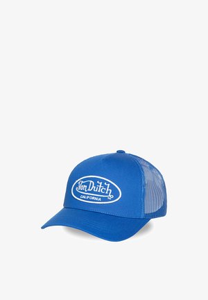 Blue Von Dutch California baseball cap with mesh back and curved brim on a white background.