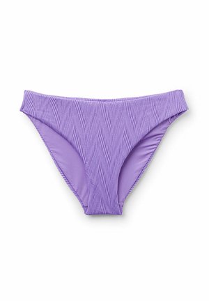 Slip di bikini lavanda con un motivo a onde texture, caratterizzato da una finitura liscia e una vita elasticizzata per comfort e vestibilità.