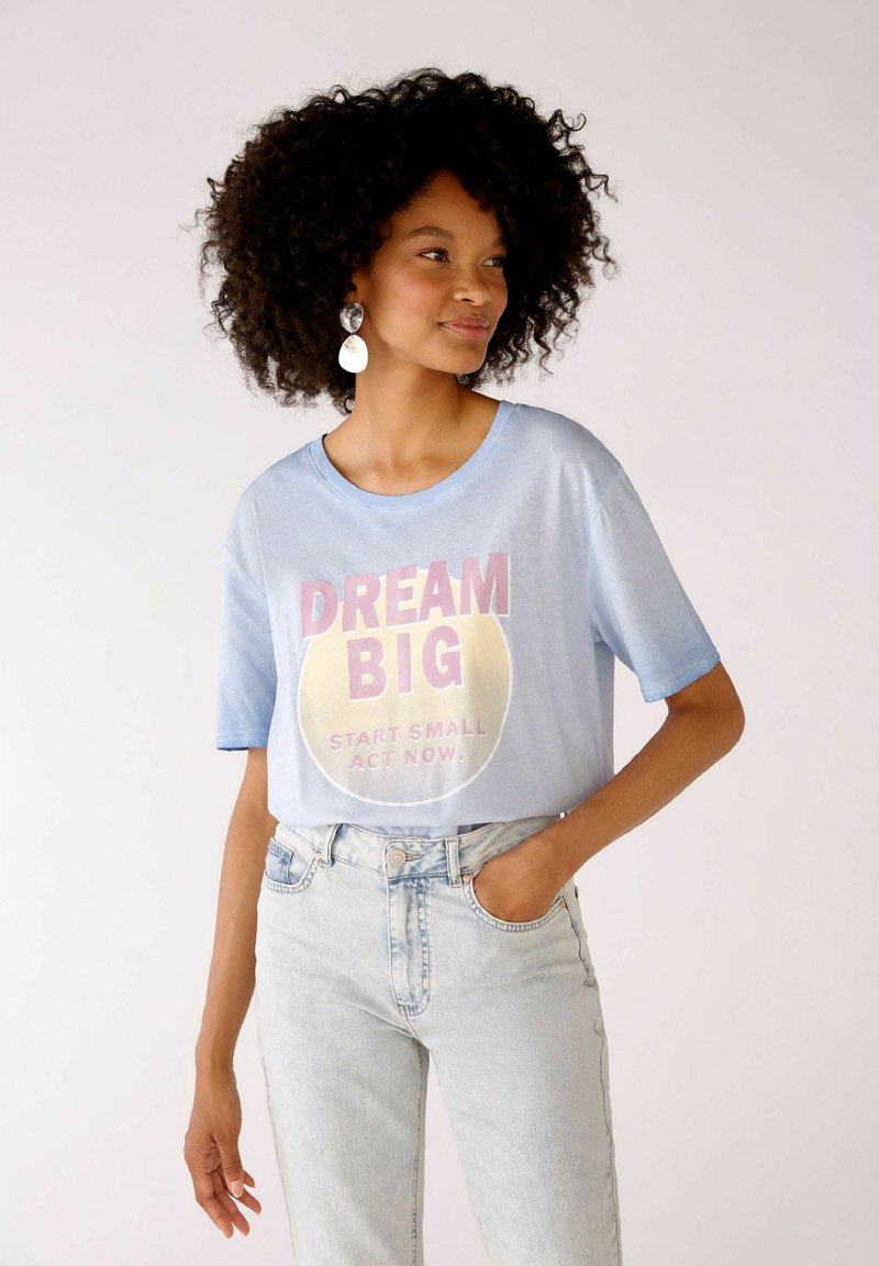 Oui Notch Neck Linen T Shirt in Azure Blue 78413 5288 main image 0