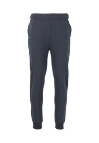 Mörkgrå sweatpants i en bomullsblandning, med ett elastiskt midjeband och ribbad mudd. Inga synliga fickor eller mönster.