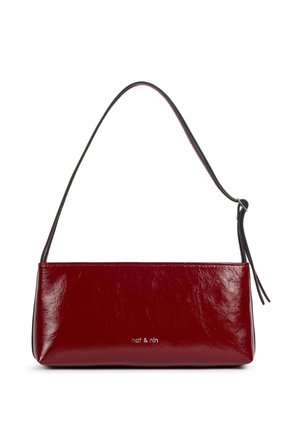 Glossy dark red rectangular handbag with short shoulder strap and small "nat & nin" logo on front center.