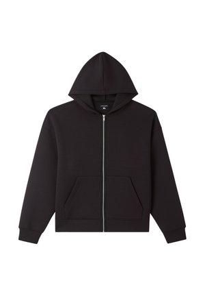 Czarna bluza z kapturem na zamek błyskawiczny, z przednią kieszenią, długimi rękawami i regulowanym kapturem. Wykonana z miękkiego, teksturowanego materiału. Rozmiar XL.
