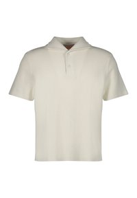 Korte mouw polo shirt van off-white ribbelstof, met een twee-knopen sluiting en een zachte, gestructureerde kraag.