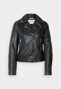 Marc O'Polo VINTAGE BIKER JACKET ZIPPER POCKETS SLITS ON SLEEVE HEM - Leather jacket - black