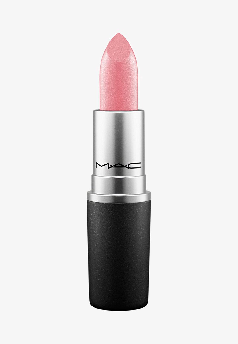 MAC lipstick in a slim black tube. The shade is a soft pink with shimmer, featuring a pointed bullet for precise application.