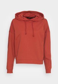 Sudadera con capucha roja, hecha de una suave mezcla de algodón. Presenta un bolsillo tipo canguro, capucha con cordón y puños acanalados. Corte holgado.
