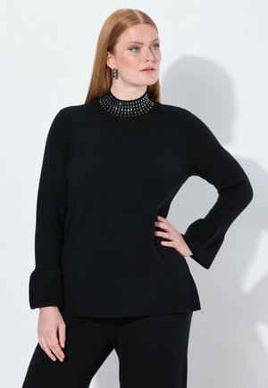 VOLANTÄRMEL, STEHKRAGEN, LANGARM - Stickad tröja - black