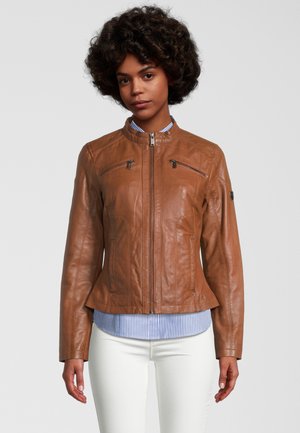 H.I.S MIT LABEL PATCH - Lederjacke - d cognac