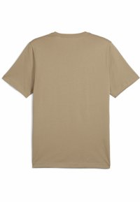 Beige short-sleeve t-shirt with a crew neckline. Smooth texture and straight cut. No visible patterns or accents. Back view only.