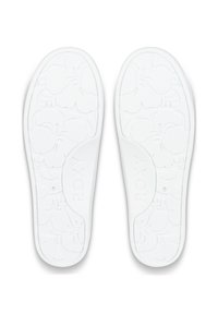Hvide Roxy flip-flops med indersåler, der har et blomsterpræget design og en afrundet form, lavet af fleksibelt materiale med en glat tekstur.