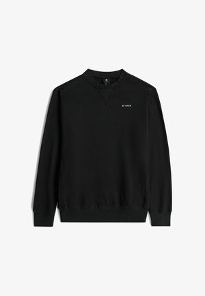 Sweat-shirt noir à manches longues avec col rond, poignets et ourlet côtelés, petit logo blanc "G-STAR" sur la poitrine gauche.