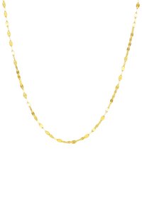 Złoty naszyjnik z ogniw w kształcie wydłużonych owali, o polerowanej powierzchni, eksponujący gładką teksturę i jednolitą żółtą barwę.