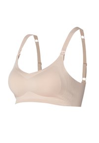 Noppies-bh i mjuk beige tyg, med slät yta, justerbara band och hak-och-öga-stängning. Sömlös design med formade kupor.