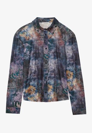 Langärmliges Hemd mit einem mehrfarbigen Blumen- und abstrakten Muster, mit Knopfleiste und klassischem Kragen. Hergestellt aus leichtem Material.