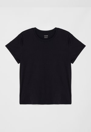Sort kortærmet t-shirt lavet af blødt bomuld. Klassisk rund halsdesign med en simpel, udekoreret overflade og en afslappet pasform.