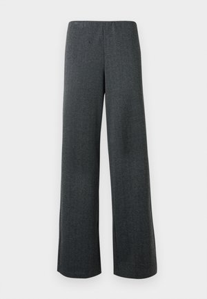Laiad püksid tumesinises tweed kangas. Omab külgsuluseid helmel ja elastset vööd mugava istuvuse tagamiseks.