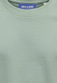 Lys grøn crew-neck t-shirt lavet af en glat bomuldsblanding, med en subtil tekstur og et blåt mærke med teksten "ONLY & SONS NEXT GENERATION."