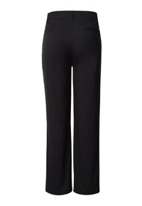 Černé široké kalhoty z hladké látky, s dvěma zadními kapsami a na míru střiženým pasem pro strukturovaný vzhled.