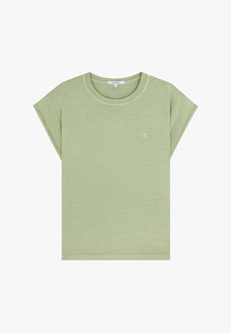 Vihreä t-paita, jossa on pyöreä pääntie, lyhyet käärityt hihat ja pieni logo etuosassa. Valmistettu pehmeästä kankaasta.