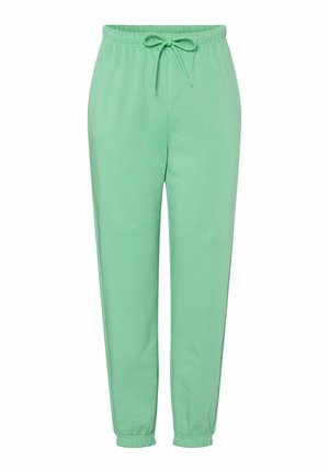 Hlače jogger mint zelene boje izrađene od mekog materijala, s elastičnim pojasom i vezicom, te sužavajućim manžetama na gležnjevima.