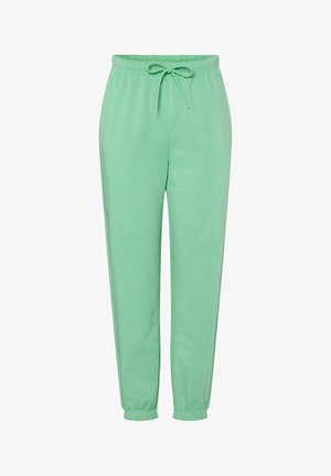 Hlače jogger mint zelene boje izrađene od mekog materijala, s elastičnim pojasom i vezicom, te sužavajućim manžetama na gležnjevima.