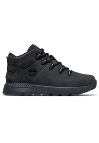 Chaussures montantes noires en cuir lisse et matériaux synthétiques. Présentent un bout arrondi, des accents texturés et une semelle en caoutchouc avec adhérence.