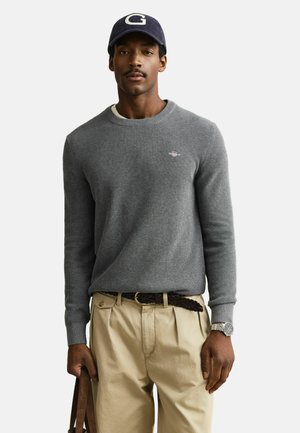 STIRCK MIT RUNDHALS - MICRO TEXTURED  C-NECK - Trui - dark grey melange