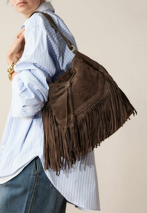 Manfield, MANFIELD BRAUNE VELOURSLEDERTASCHE MIT FRANSEN - Shopper - braun