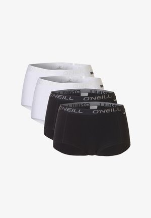 Quatre paires de slips en coton stretch, en noir et blanc. Ceintures élastiques avec le logo 'O'Neill'. Design simple et moderne avec une texture lisse.