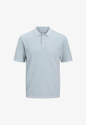 Svijetloplava polo majica kratkih rukava s teksturiranim tkanjem, tri gumba na kopčanju i ovratnikom, s etiketom Jack & Jones.