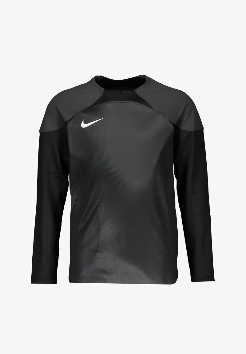 Nike zwarte lange mouw sporttop, met een gladde textuur, ronde halslijn en subtiele ontwerpaccenten op de voorkant.