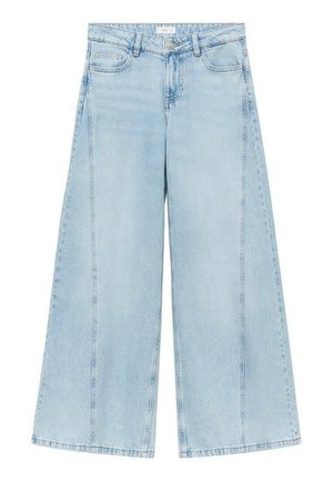 Helle blaue Schlagjeans aus Denim, mit hoher Taille, Vordertaschen und dezenten Nähten entlang der Beine.