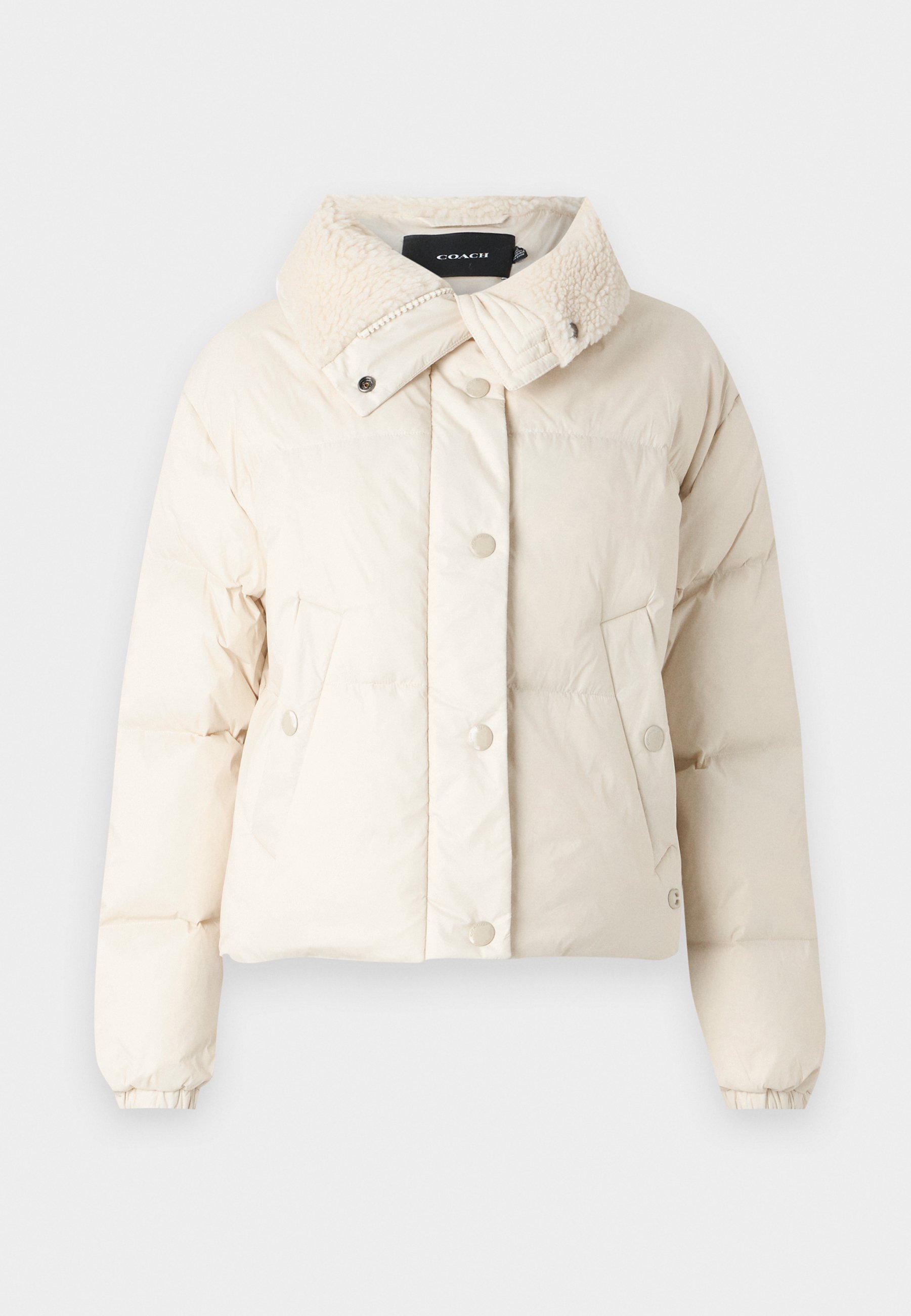 COACH CROPPED PUFFER WITH SHERPA COLLAR - Down jacket - cream/sand