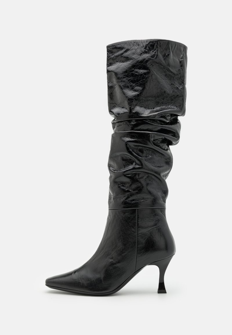 slouchy black knee high boots