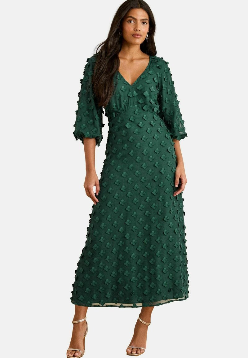 Love & Roses REGULAR FIT - FLORAL V-NECK PUFF SLEEVE - Dienas kleita - green