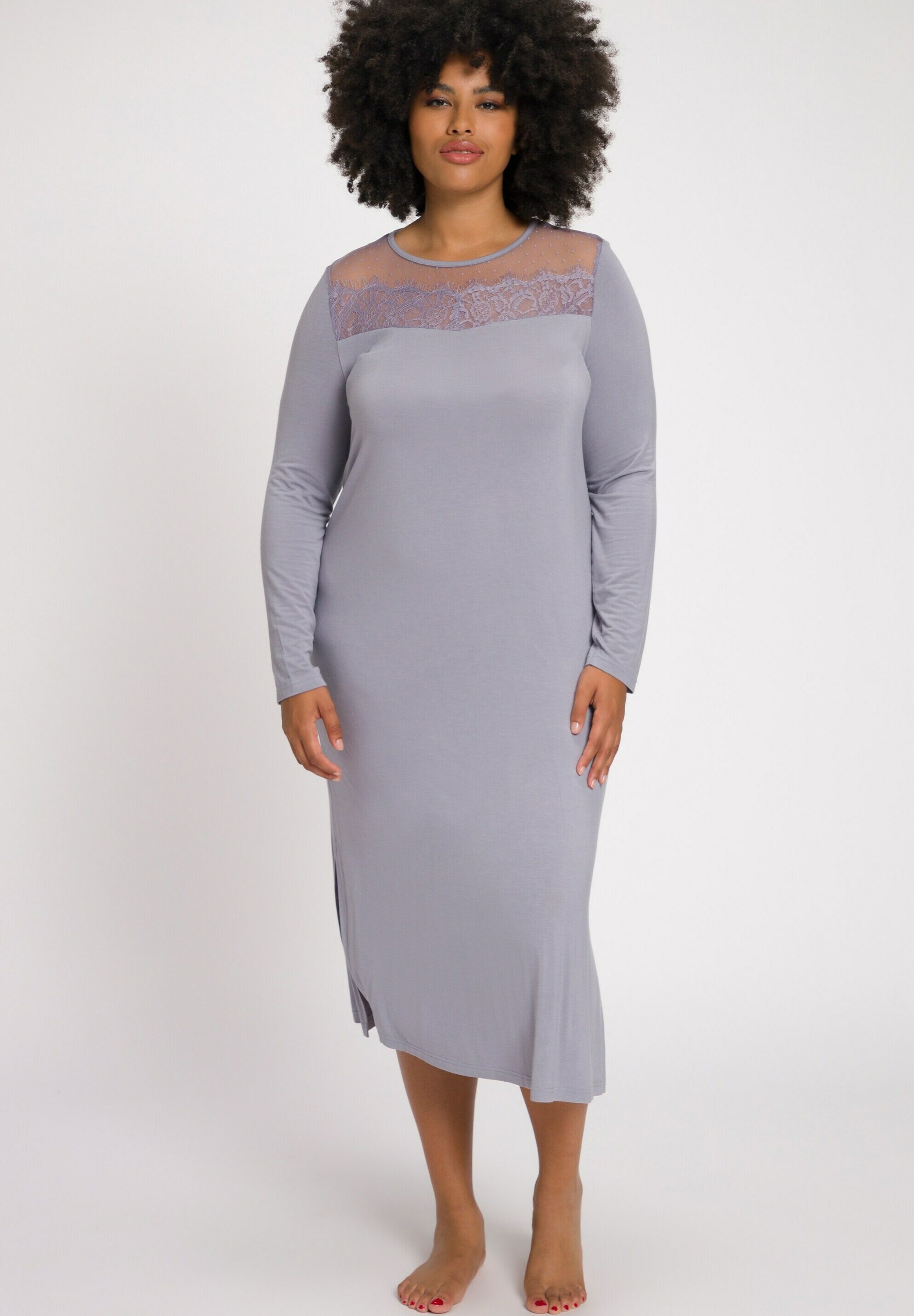 Ulla Popken Damen Longshirt Nachthemd – Aus Reiner Baumwolle, Mit Fleckenmuster, Bequem Und Lässig