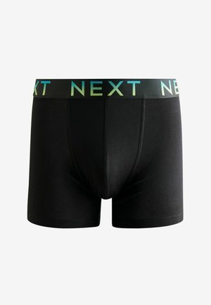 Boxers noirs avec une taille élastique douce portant le mot "NEXT" en dégradé de couleurs. Le matériau semble lisse et extensible.