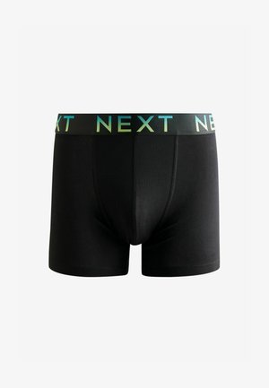 Boxers noirs avec une taille élastique douce portant le mot "NEXT" en dégradé de couleurs. Le matériau semble lisse et extensible.