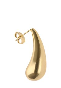 Cercei de aur în formă de lacrimă, cu finisaj lustruit și textură netedă, având un sistem de prindere cu tijă și clutch de securizare pentru purtare.