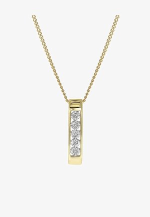 Collier en or avec un pendentif rectangulaire doté de cinq pierres précieuses transparentes incrustées, mettant en valeur une surface polie et un design épuré.