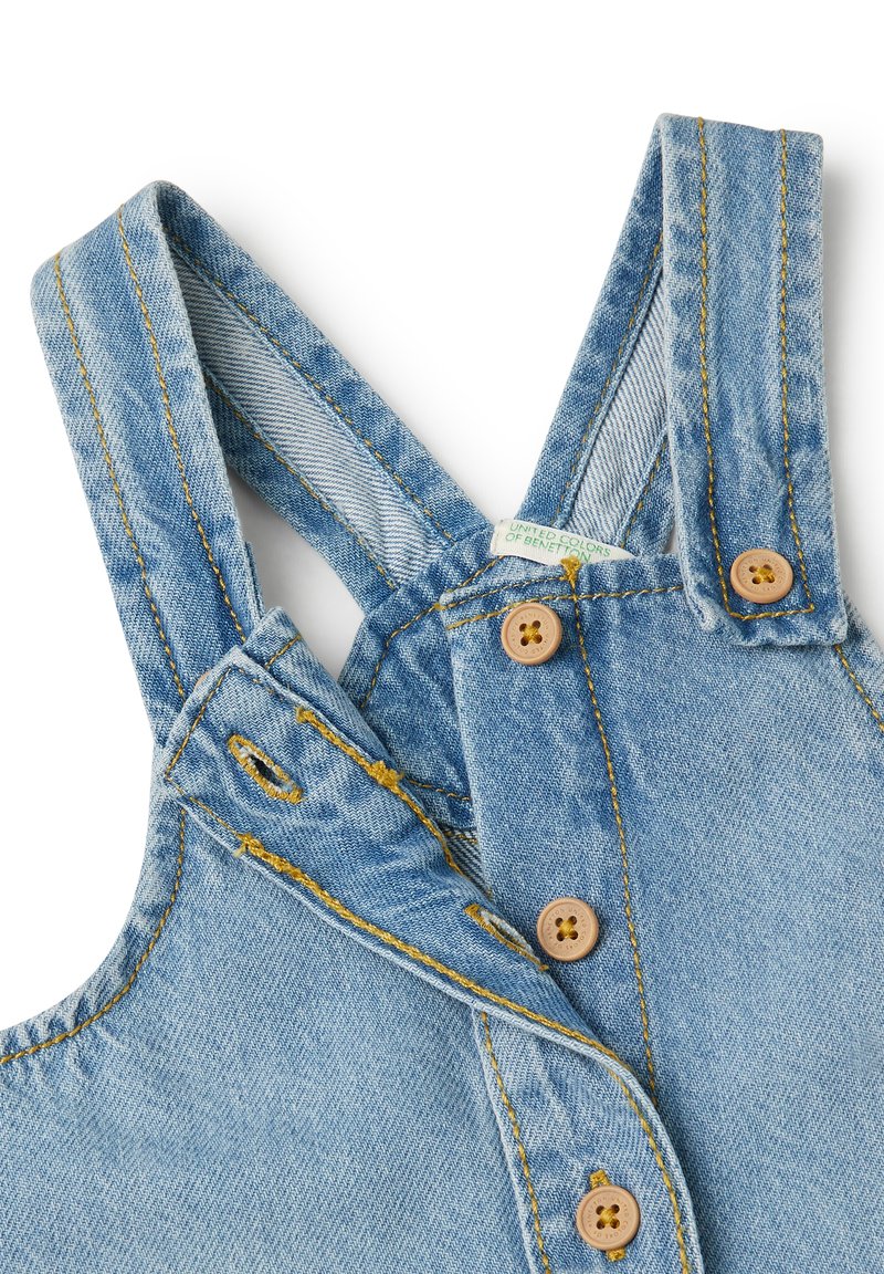 Mono Denim Rayado Peto Bebé United Colors Of Benetton - Estilo Denim Ligero Con Rayas - 100% Algodón Peto Niño